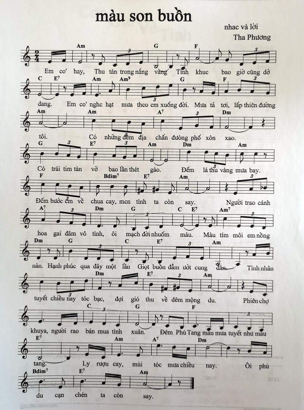 Sheet nhạc Màu Son Buồn